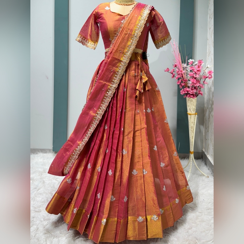 Vibrant Pink and Gold Lehenga Saree
